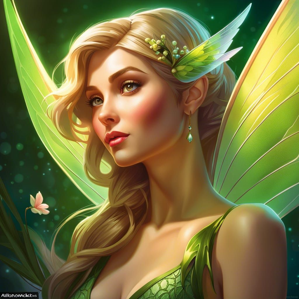 Woman with Tinkerbell Fairy, Hyperdetailed Portrait