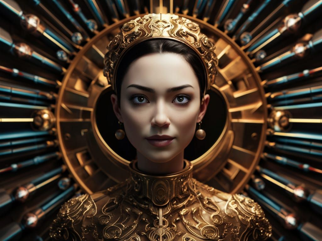 Cosmic Cyberpunk Woman Portrait in Art Deco Style