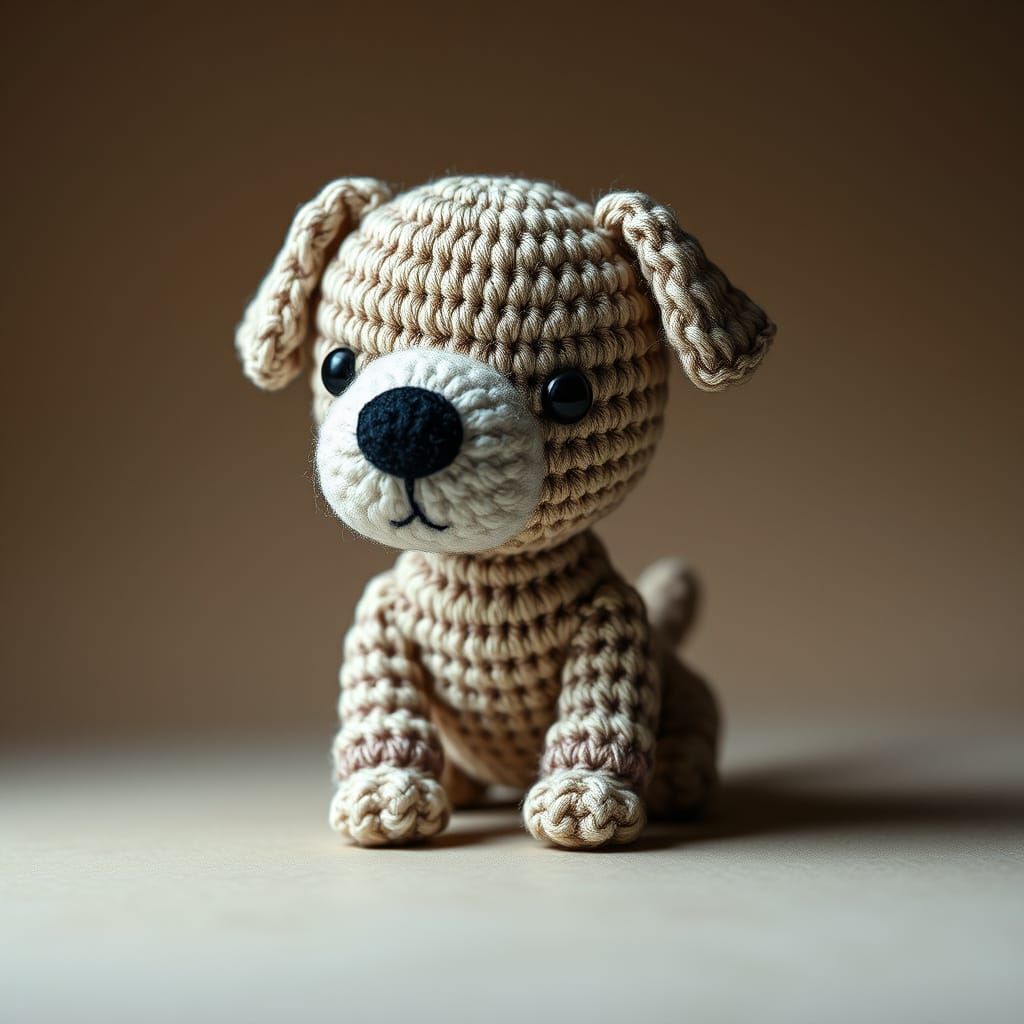 Vibrant Amigurumi Dog in Moody Lighting