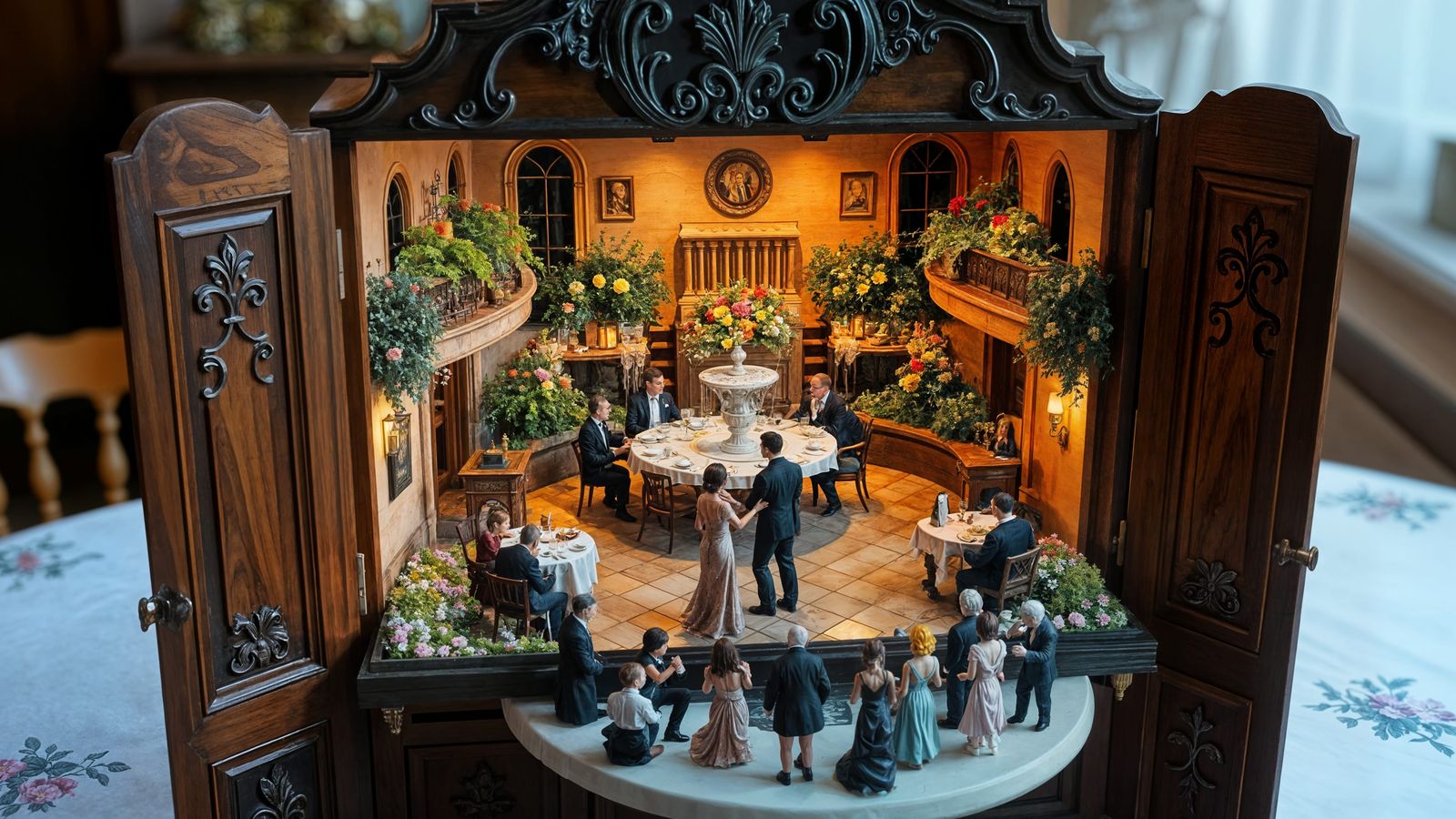 Miniature Parisian Garden Party in a Music Box