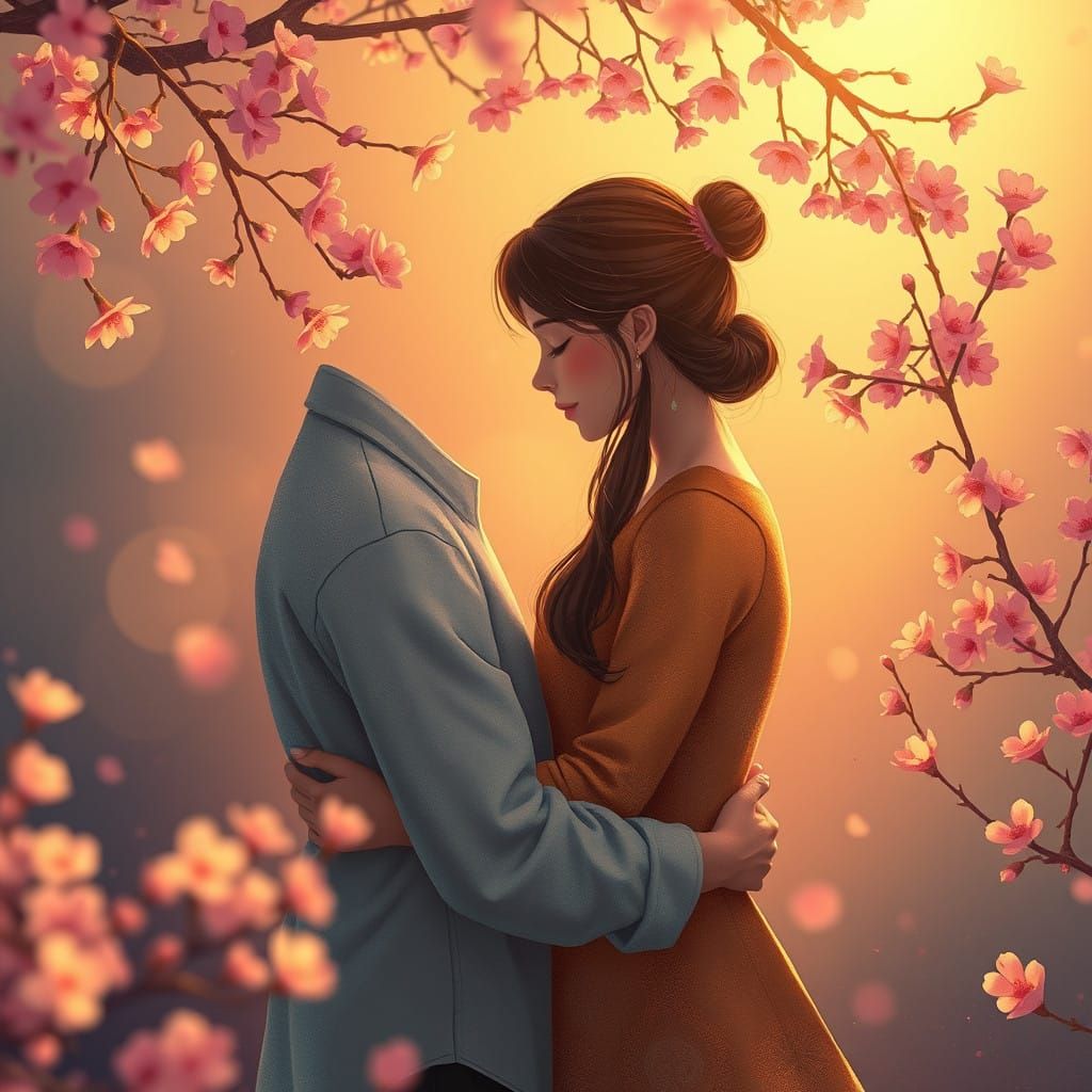 Intimate Couple in Whimsical Cherry Blossom Setting