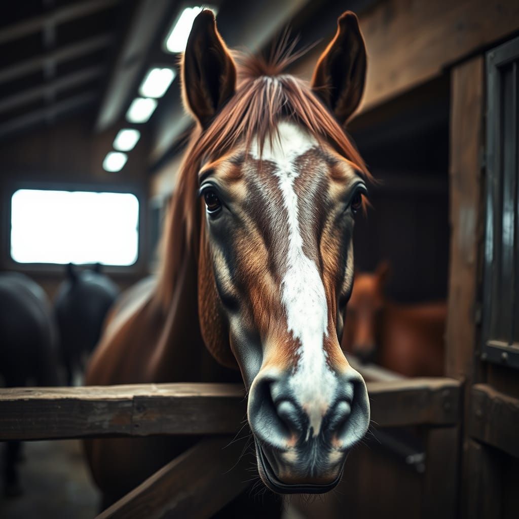 Horse in Stall, Hyperrealistic Portrait