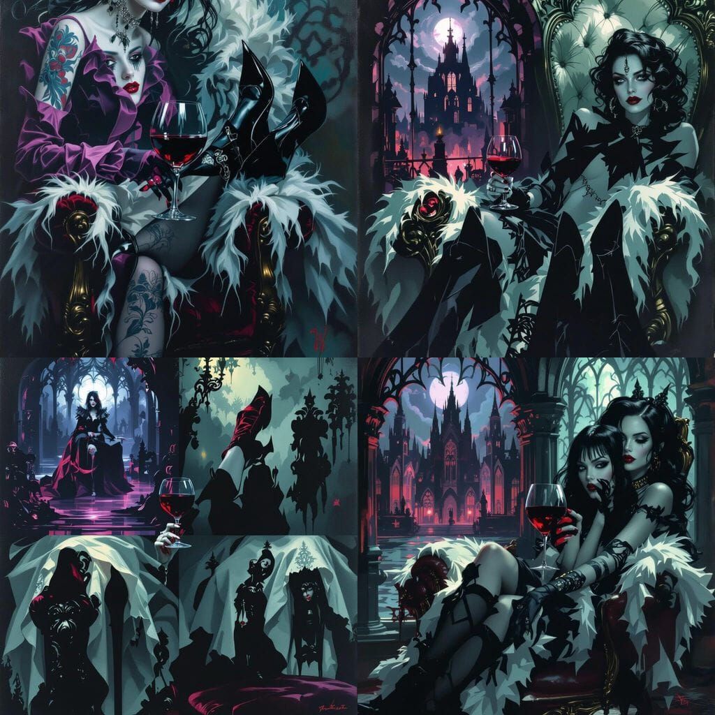 Goth Woman Enjoys Wine With Feet Up