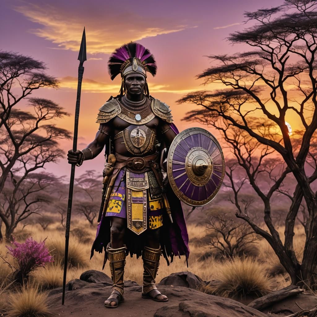 Zulu Warrior Ready for War at Sunset