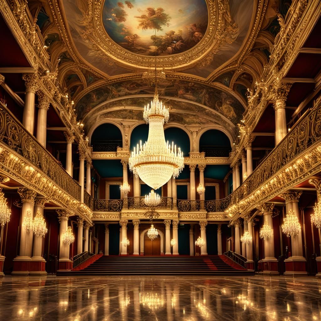 Grand Opera House with Lush Foliage in Baroque Style