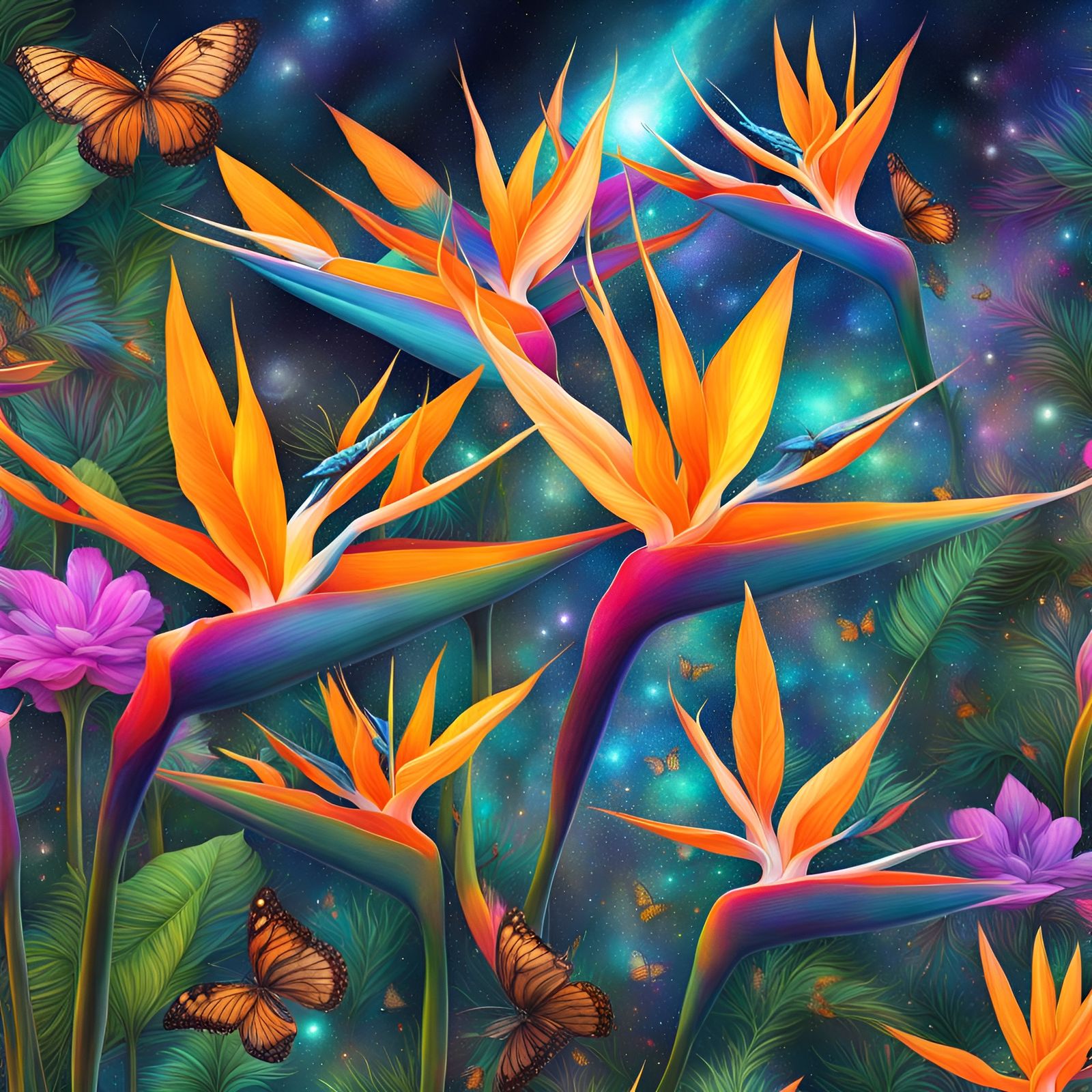 Birds of Paradise Meadow: Holographic Cosmic Illustration