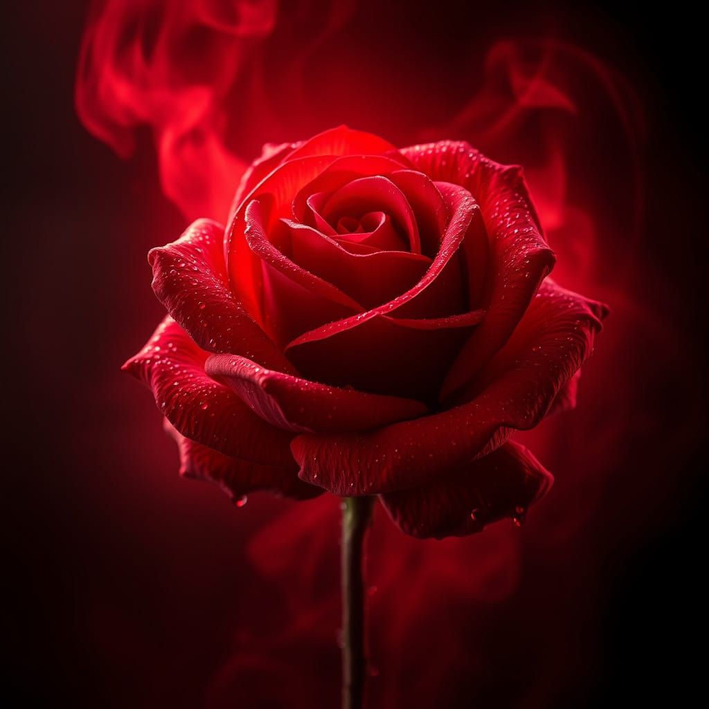 Ethereal Red Rose in Cosmic Halo