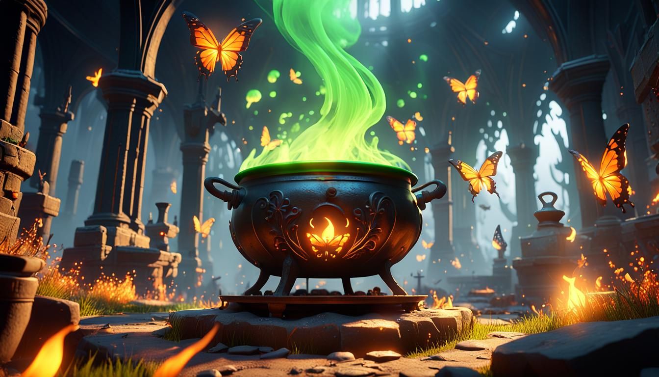 Cauldron of Spectral Butterflies in Fantasy Art
