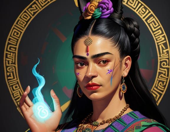 Anubis Sage Portrait in Frida Kahlo Style