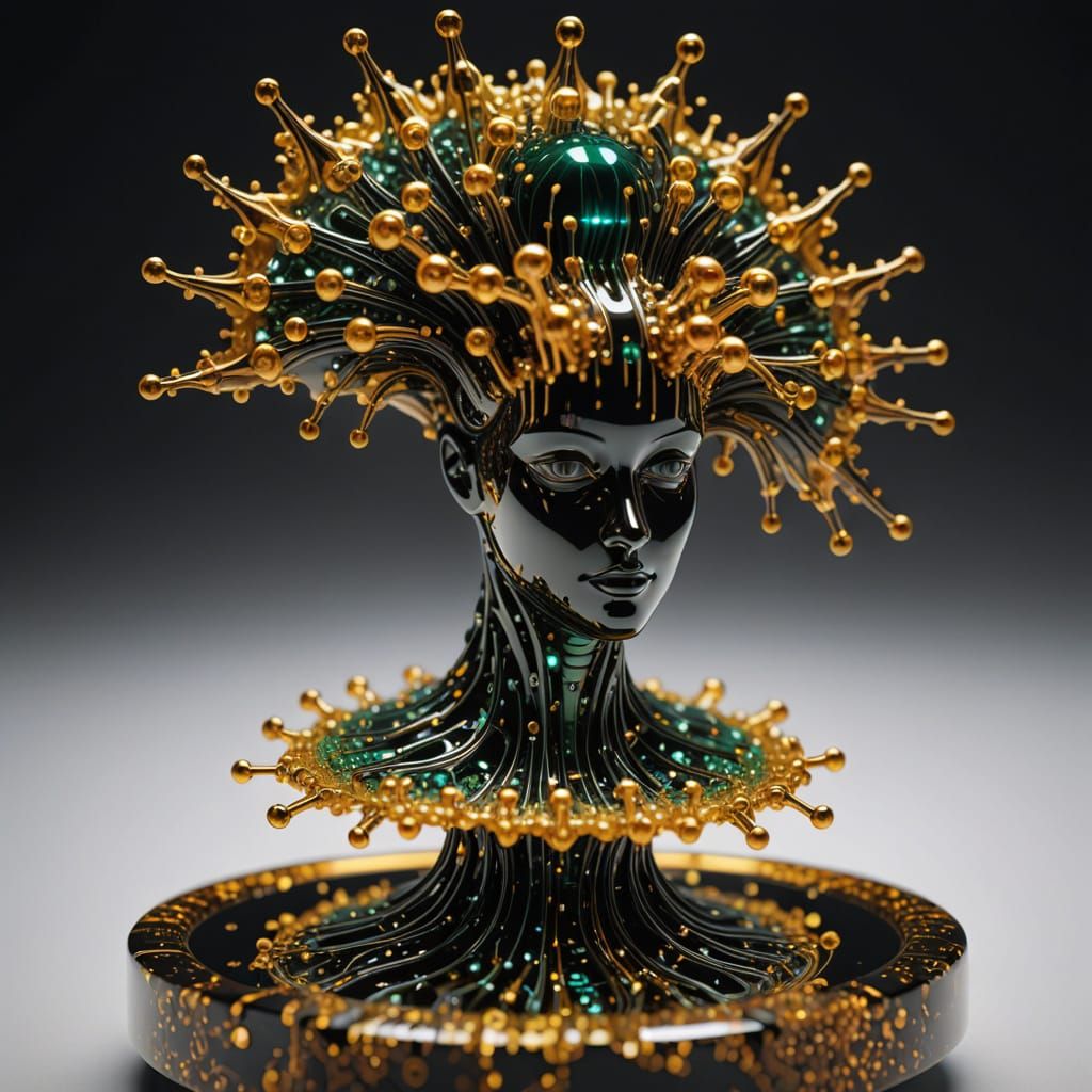 Molten Jade Ferrofluid Dancing Mannequin with Circuit Reflec...