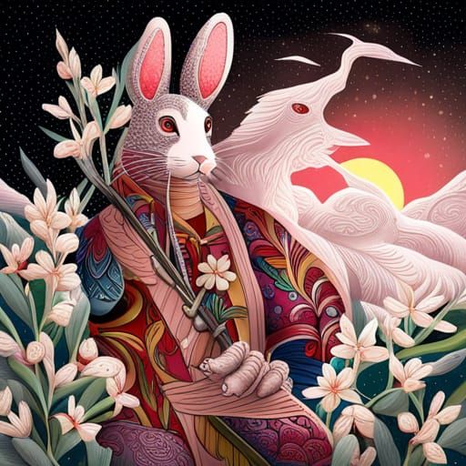 Samurai Rabbit Warrior in Manga Style