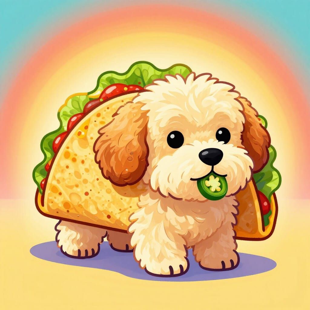 Fluffy Taco Dog Illustration with Whimsical Style