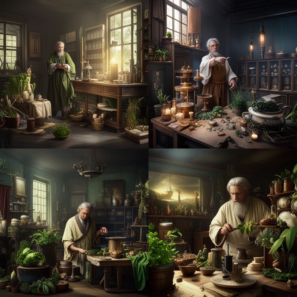 Herbalist in Apothecary Workshop: Digital Matte Painting