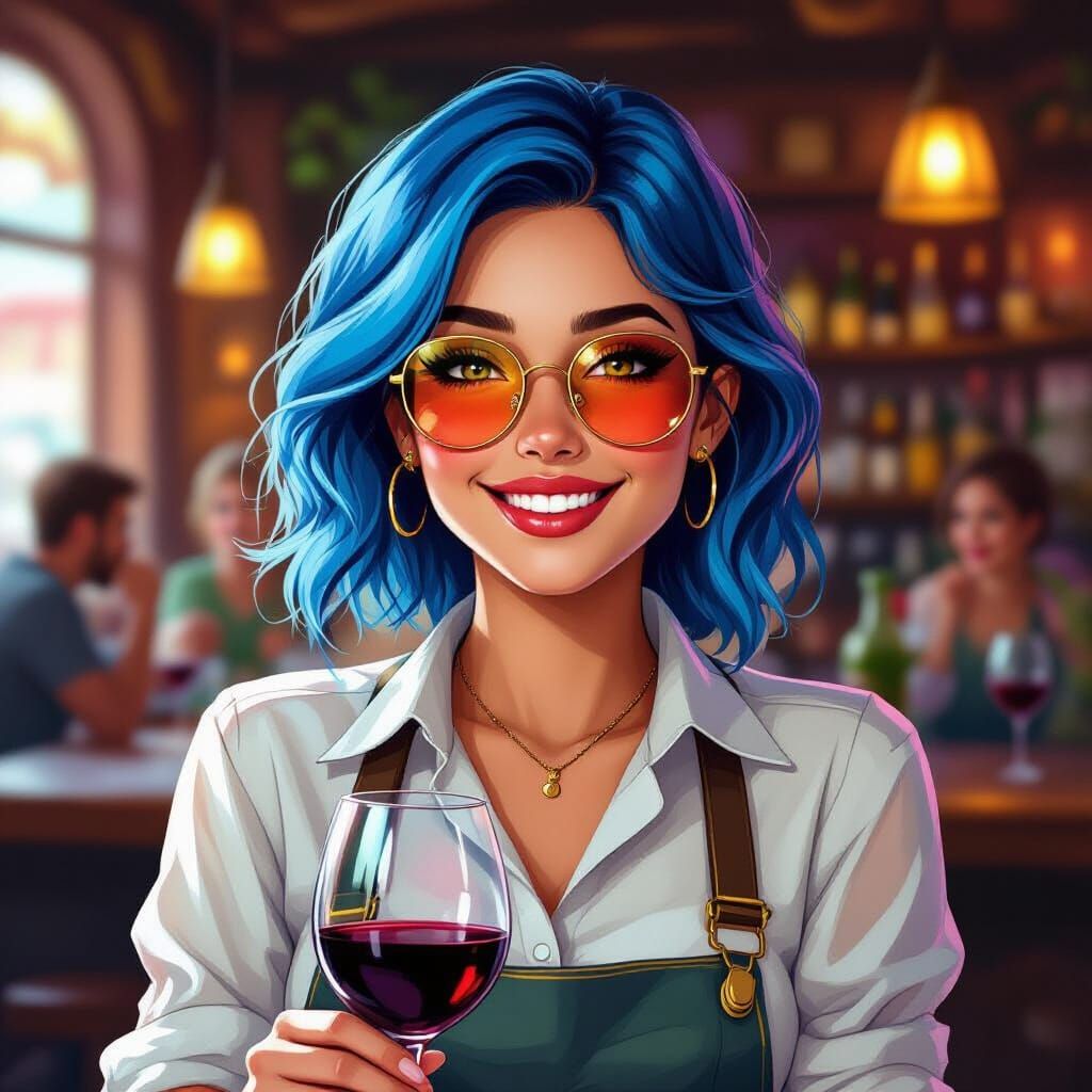 Waitress in Tavern: Art Nouveau Portrait with Neon Colors