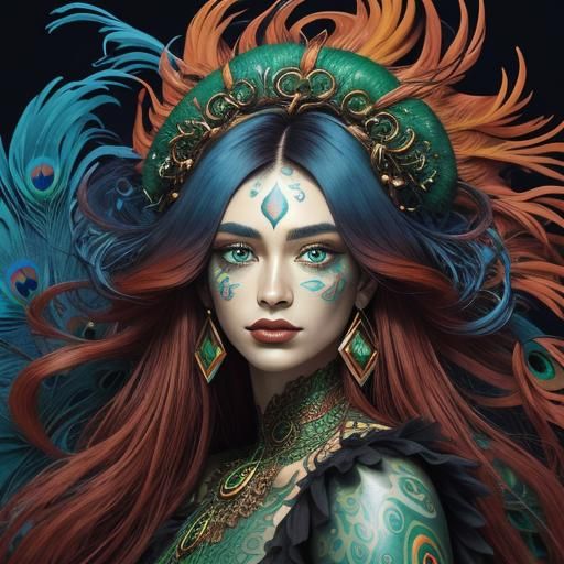 Dragon Woman Portrait in Abstract Expressionist Style