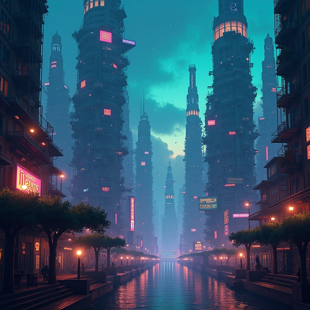 Futuristic Metropolis in Cyberpunk Style