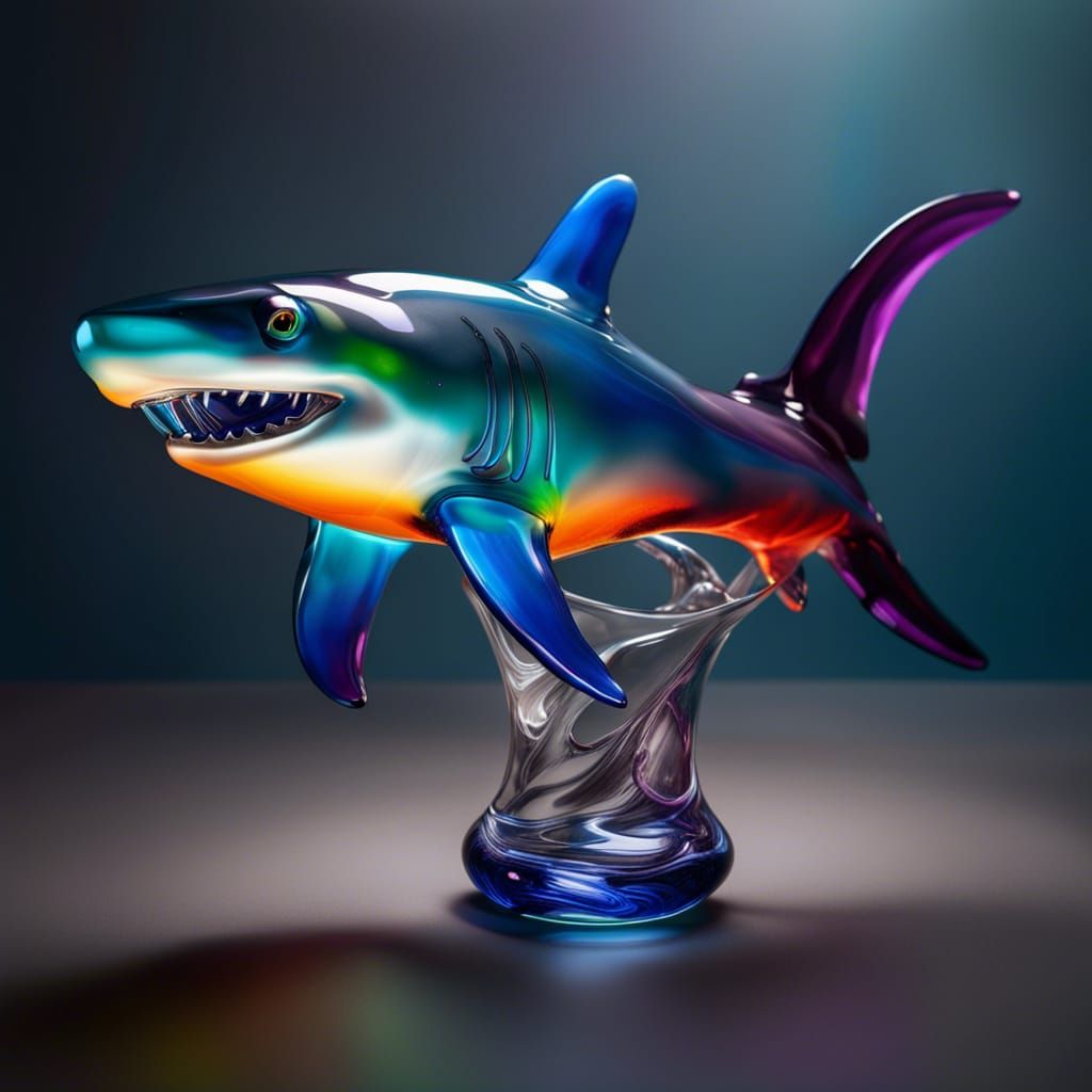 Blown Glass Hammerhead Shark in Splash Art Style
