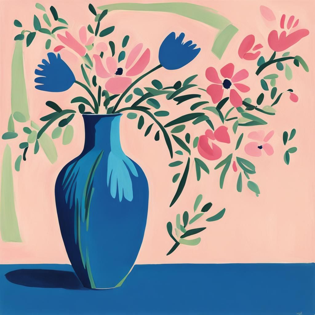 Matisse Style Floral Painting with Vase