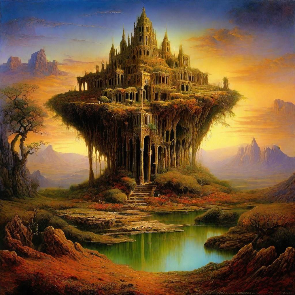 Mysterious Desert Ruins Mirage: Ultra-Detailed Floral Landsc...