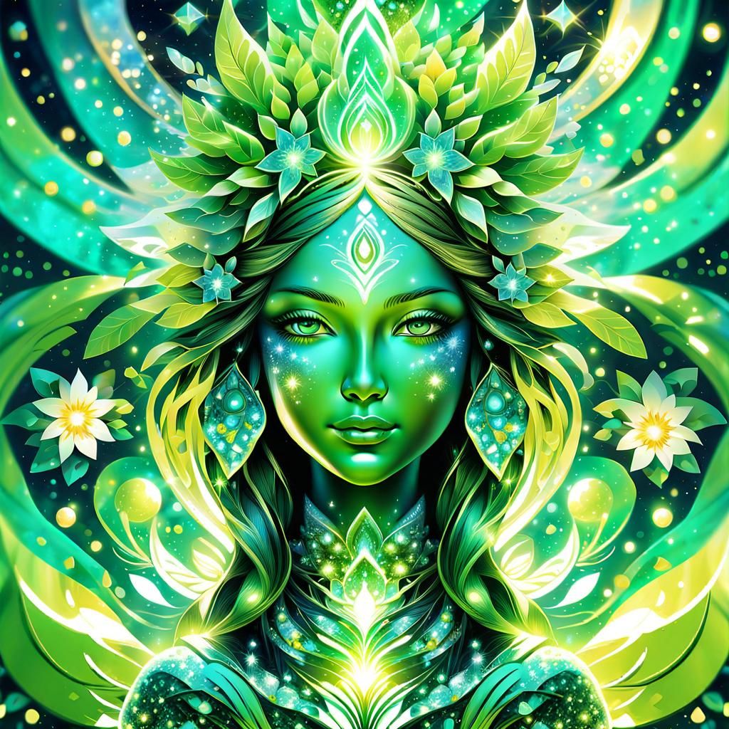Green Goddess of Spring: Abstract Fractal Illustration