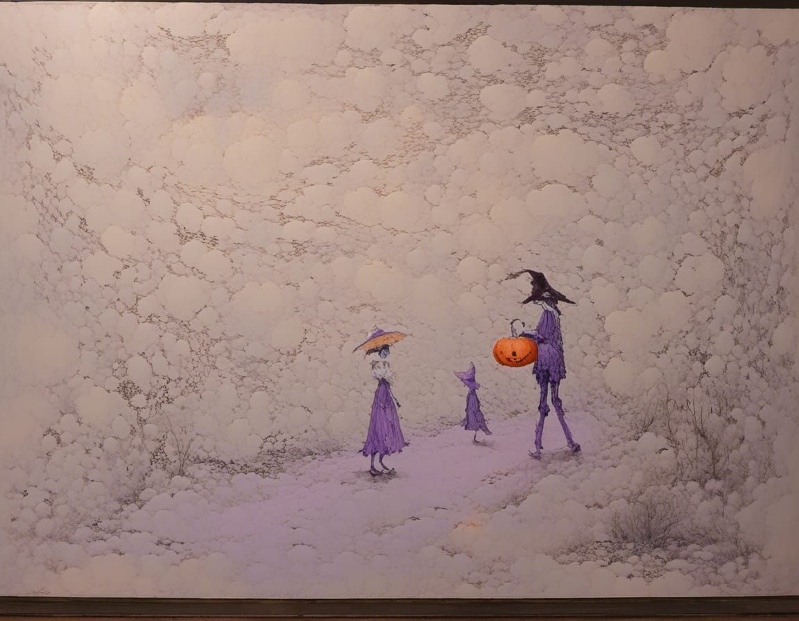 Jack-O'-Lantern Witch in Cemetery at Night