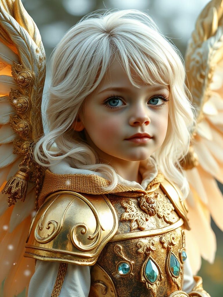Breathtaking Photo Realistic Angel with Platinum Hair and Go...