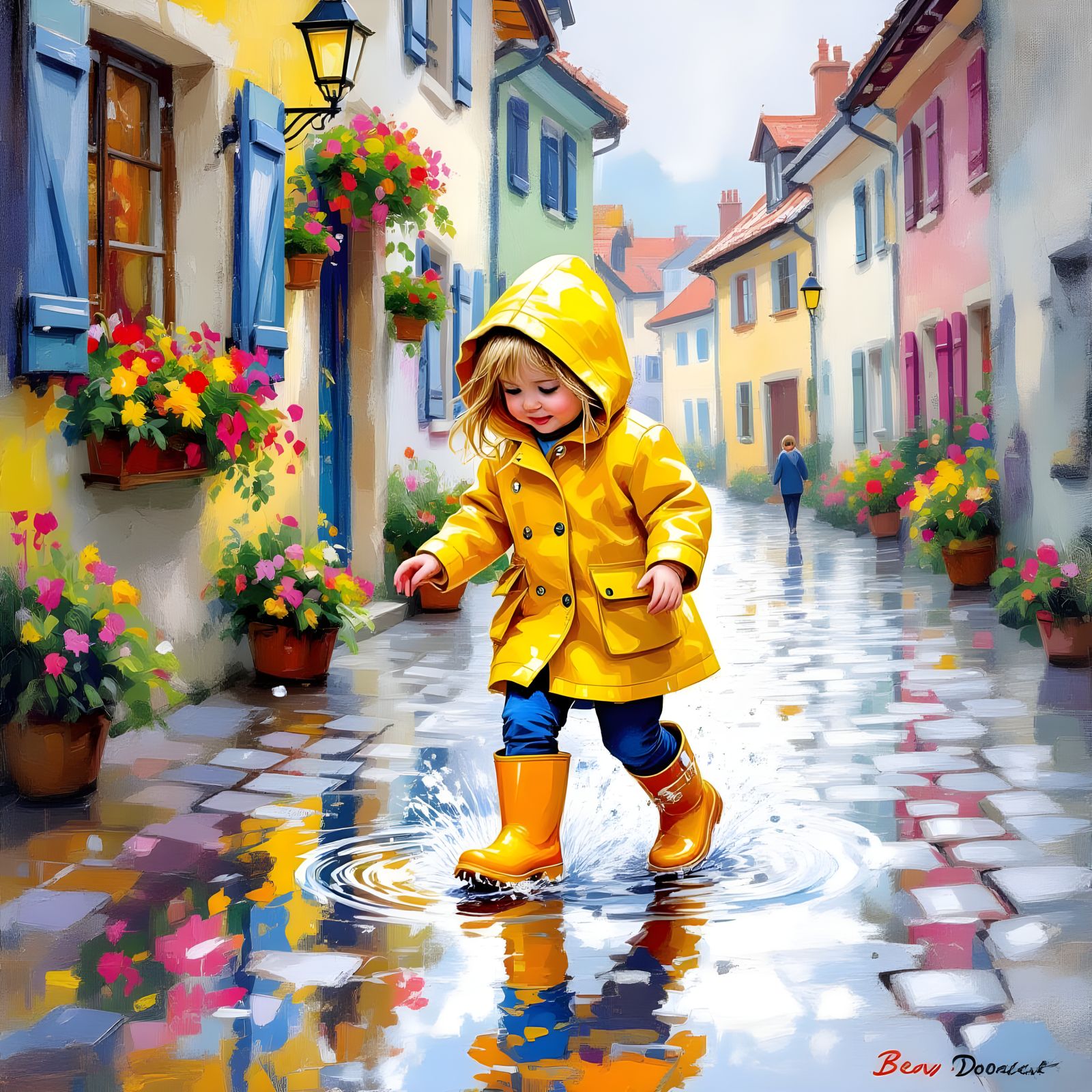 Baby Girl's Rainy Day Impression, Vibrant Colors