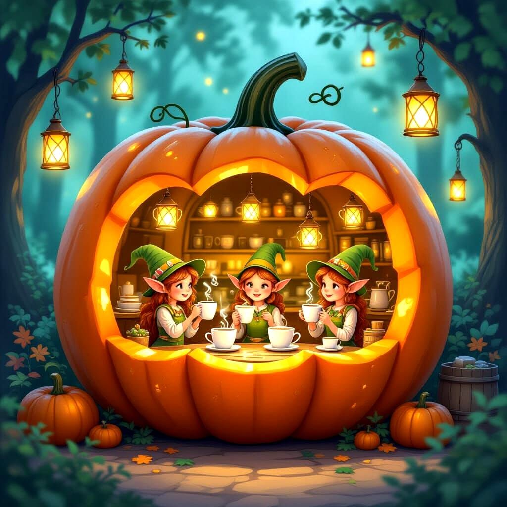 Enchanted Pumpkin Cafe with Woodland Sprites and Magical Bre...