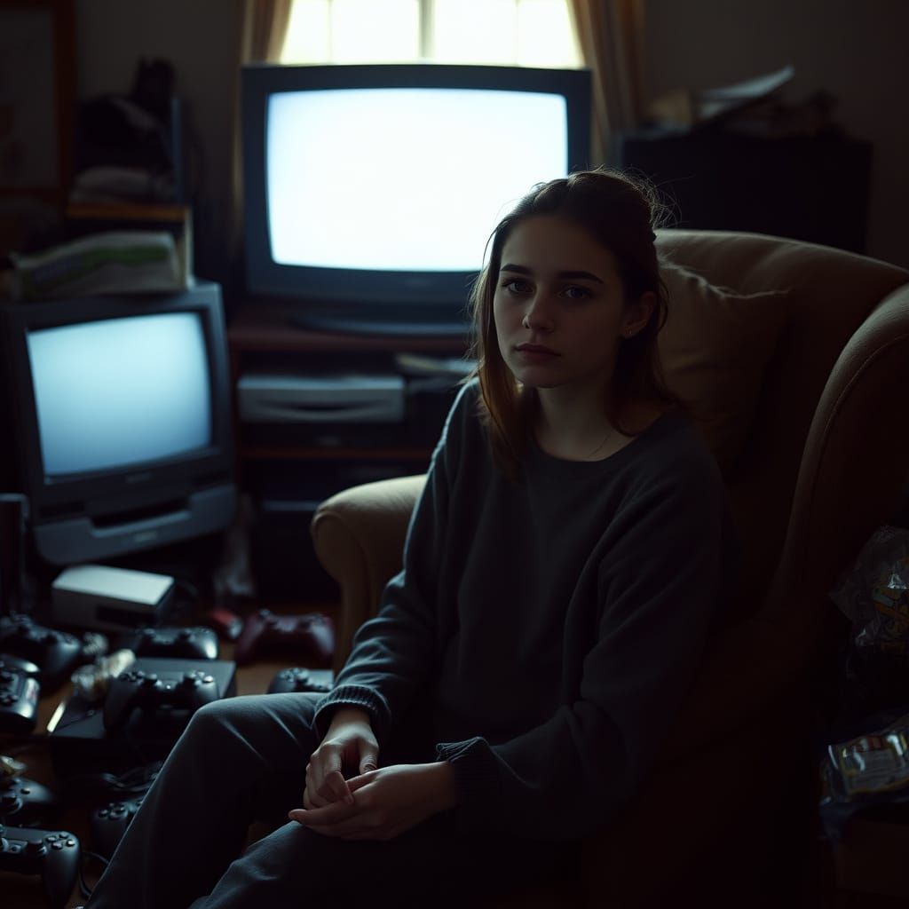 Transgender Woman's Melancholic Moment in a Cluttered Living...