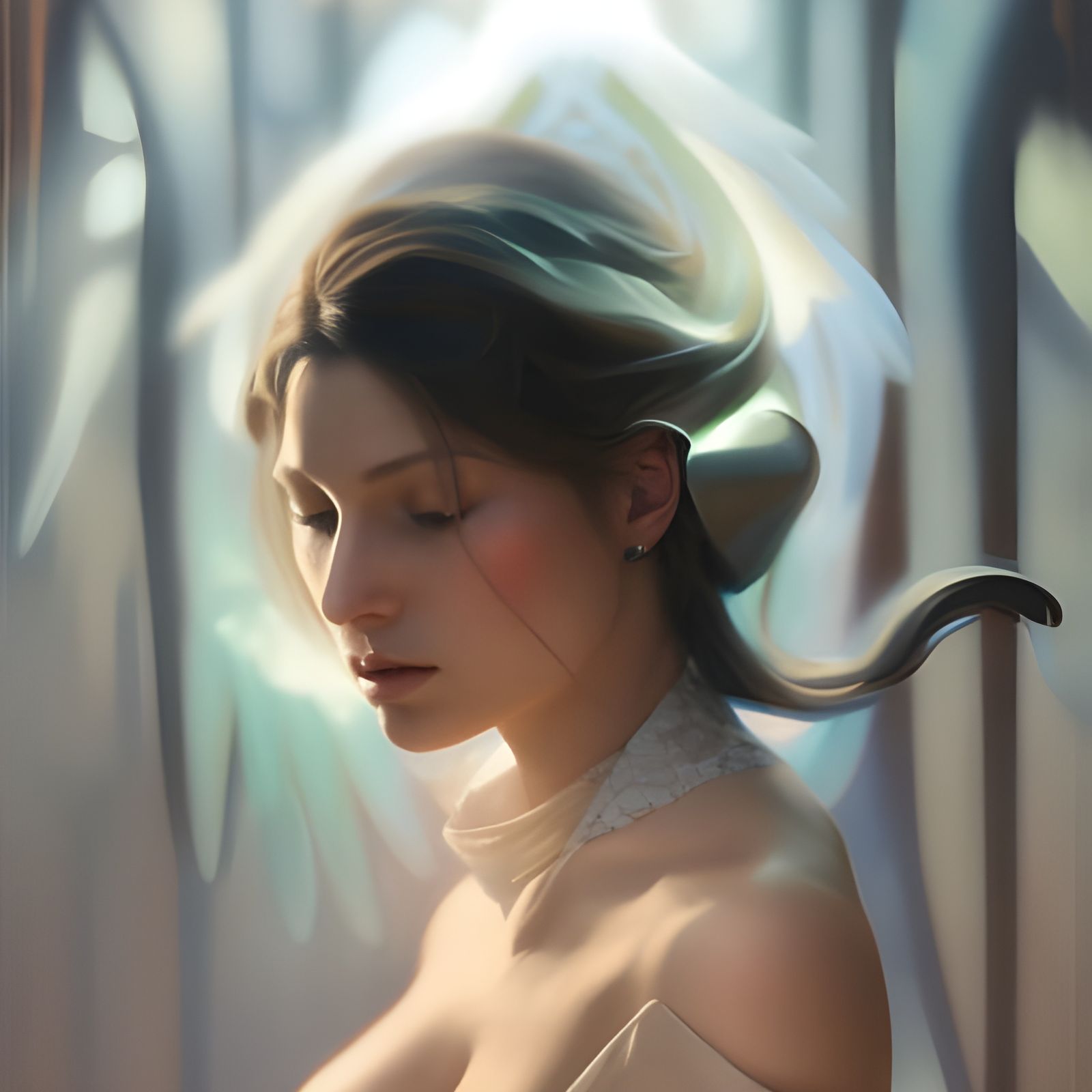 Detailed Portrait of an Angel in Art Nouveau Style