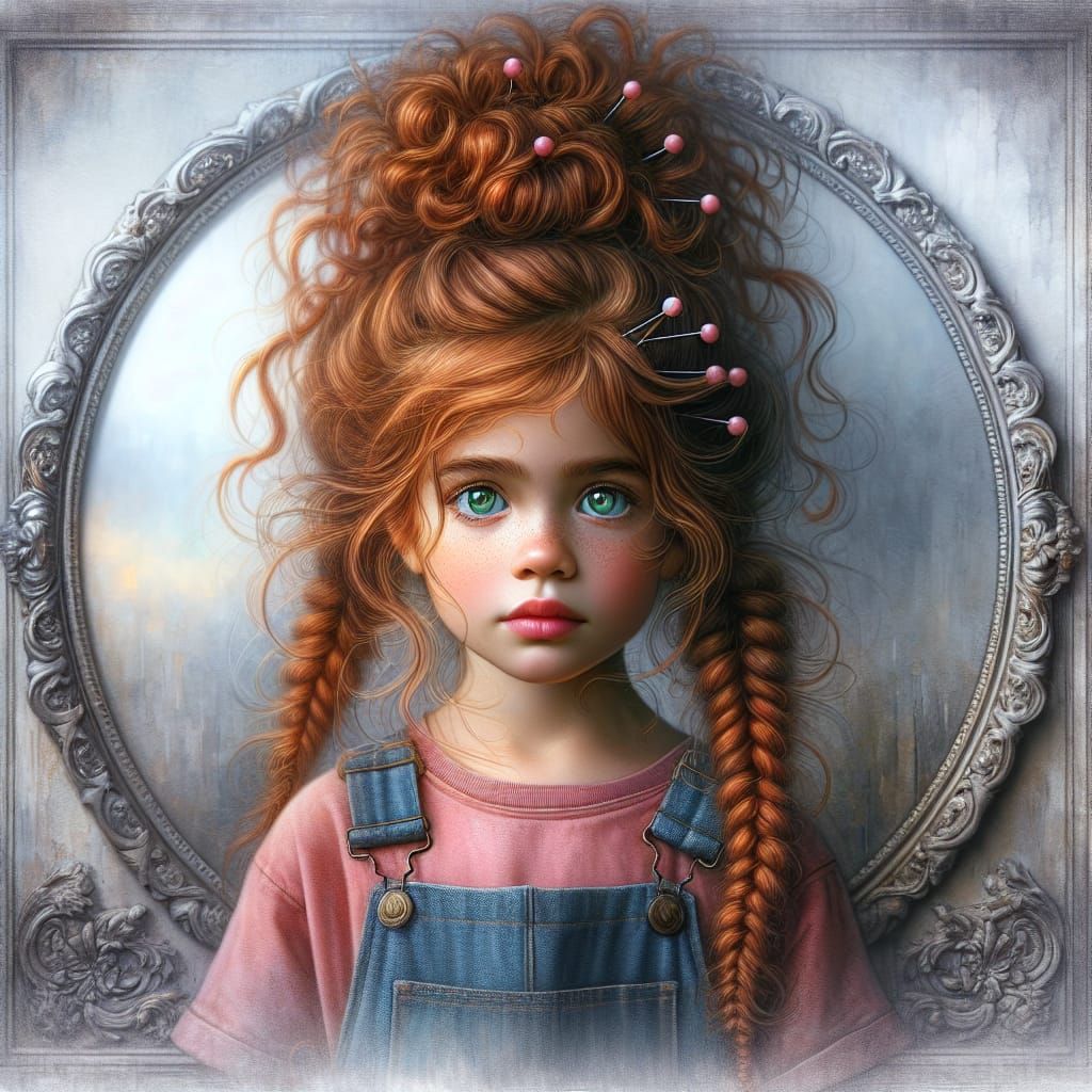 Innocent Child Portrait with Silver Filigree Mirror