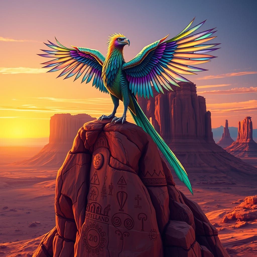 Regal Griffin in Vibrant, Psychedelic Monument Valley