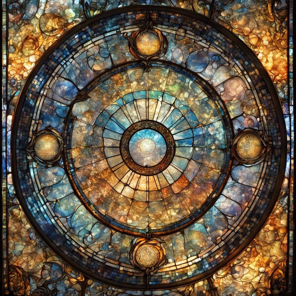 Intricate Stained Glass Horoscope Chart with Fractal Effect
