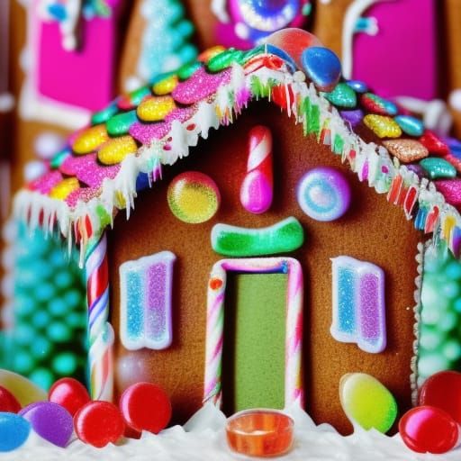 Colorful Candied Gingerbread House Close-Up