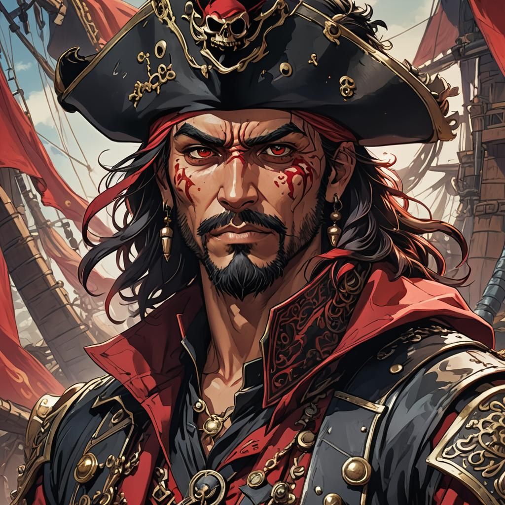 Anime-Style Spanish Pirate Portrait in Cel-Shaded Manga
