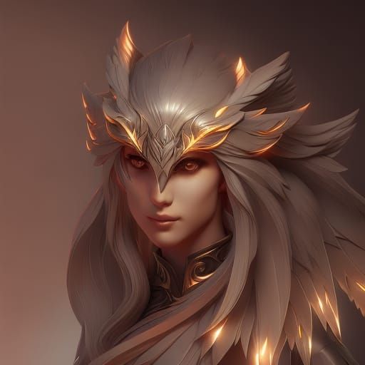 Fallen Angel Wolf Portrait in Hyperdetailed Style