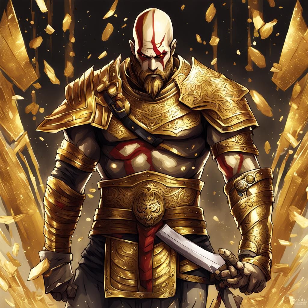 Kratos in Golden Egyptian Armor, Anime Style