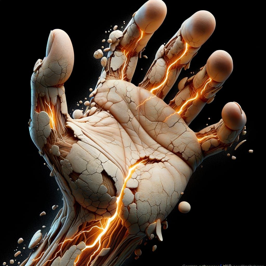Cracked Eggshell Hand Reveals Electricity: Hyperrealistic Di...