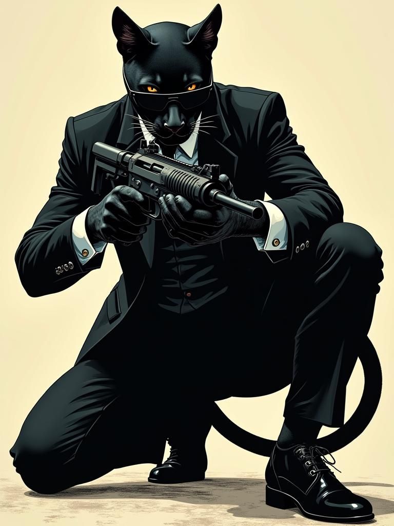 Feline Espionage Agent in Graphic Novel Style