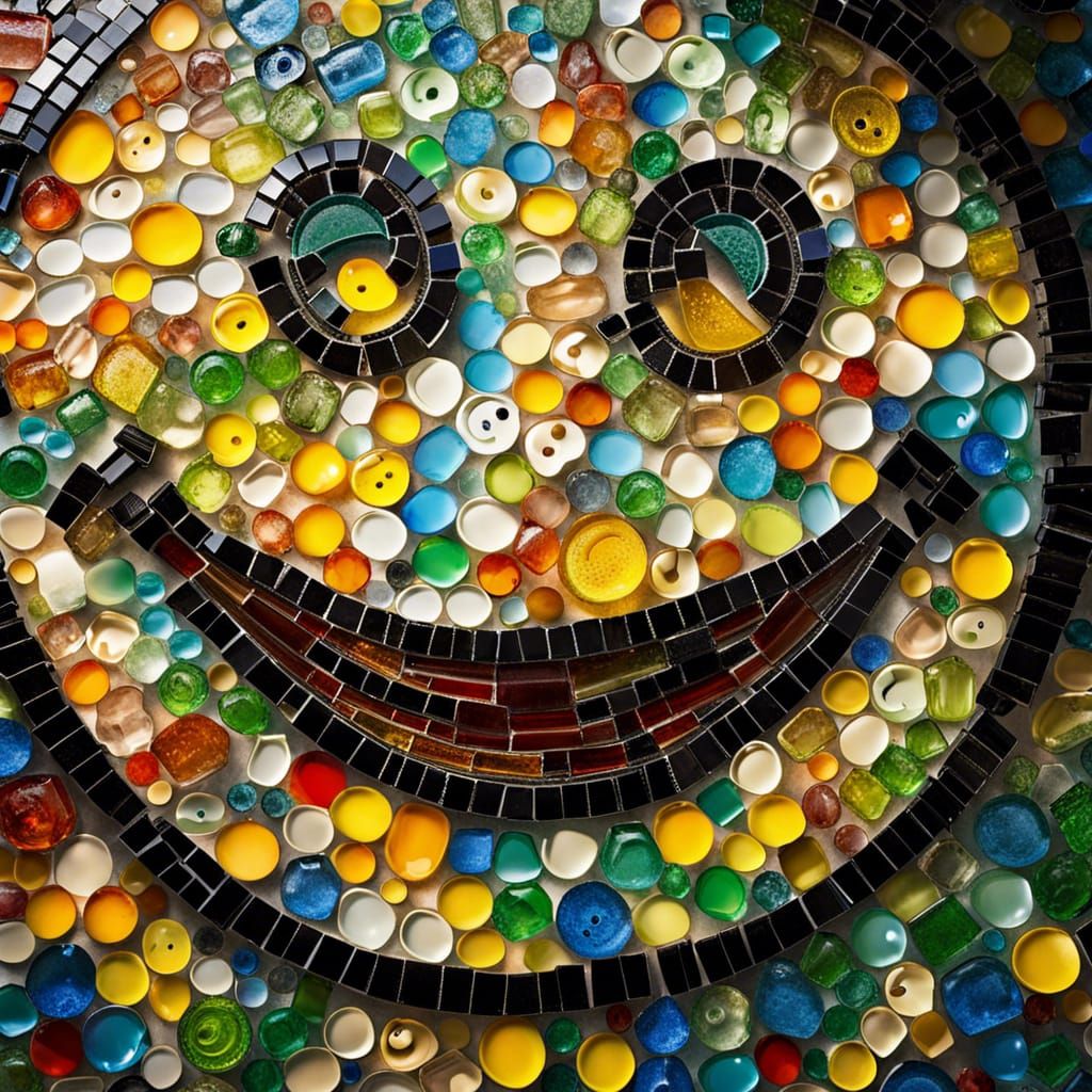Recycled Glass Mosaic: A Hyperrealistic Smiley Face