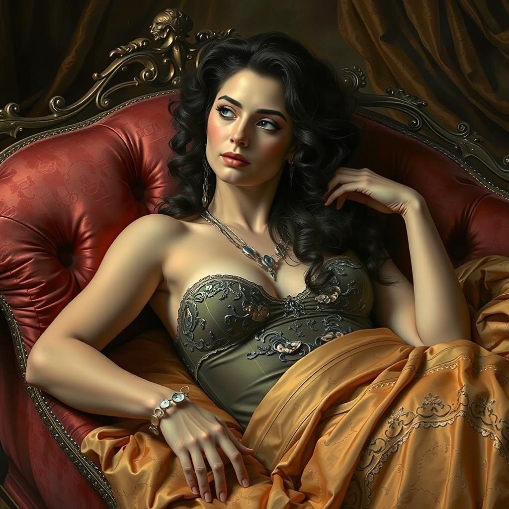 Elegant Woman Lounging in Futuristic Opulence