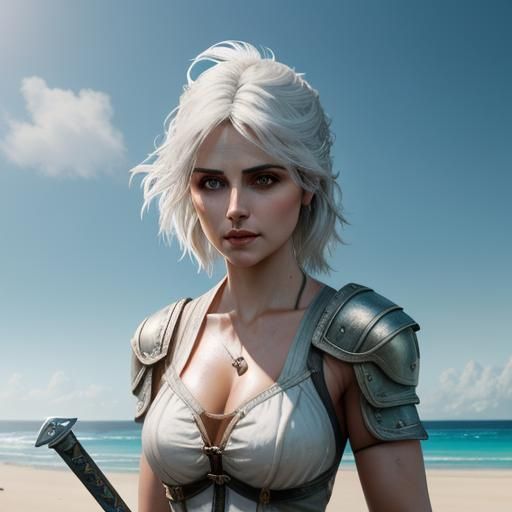 Ciri on the Beach: Hyperrealistic 8k Portrait