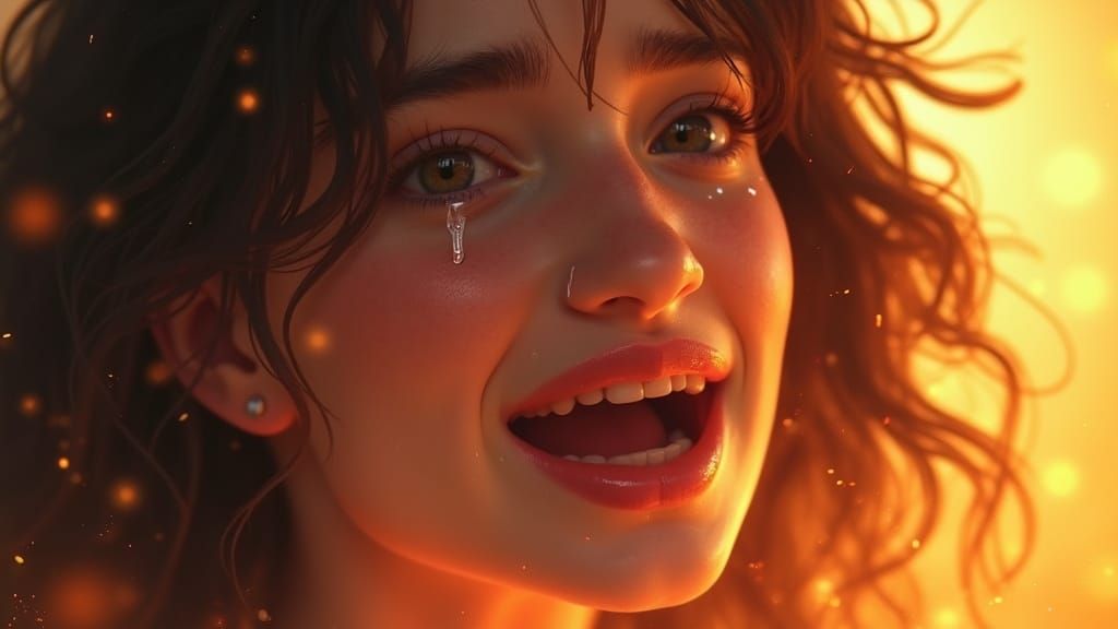 Joyful Tears in Ethereal Luminescence: Digital Art