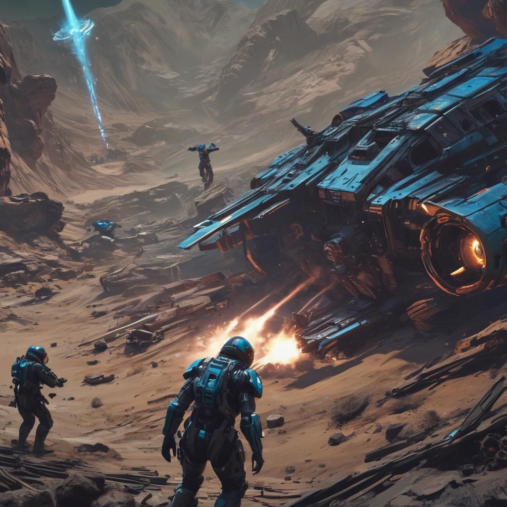 Cyberpunk Astronauts Fight on Barren Planet