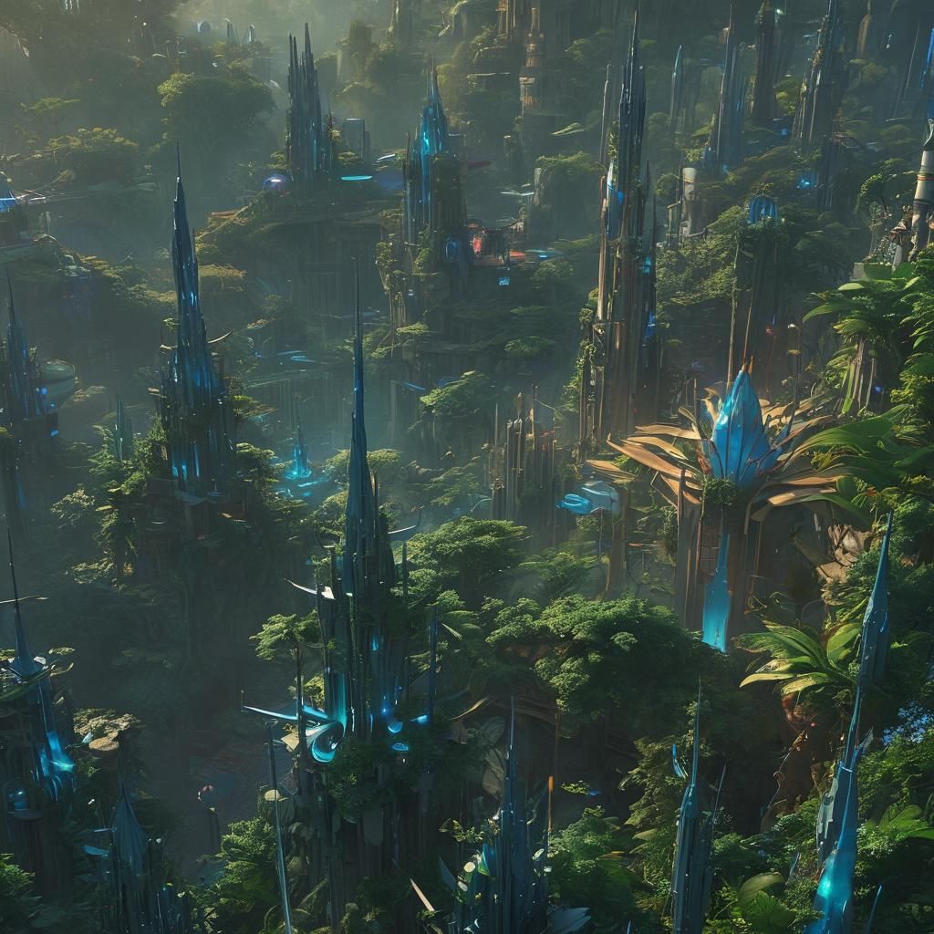 Futuristic Metropolis Embraces Nature in Cinematic Painting