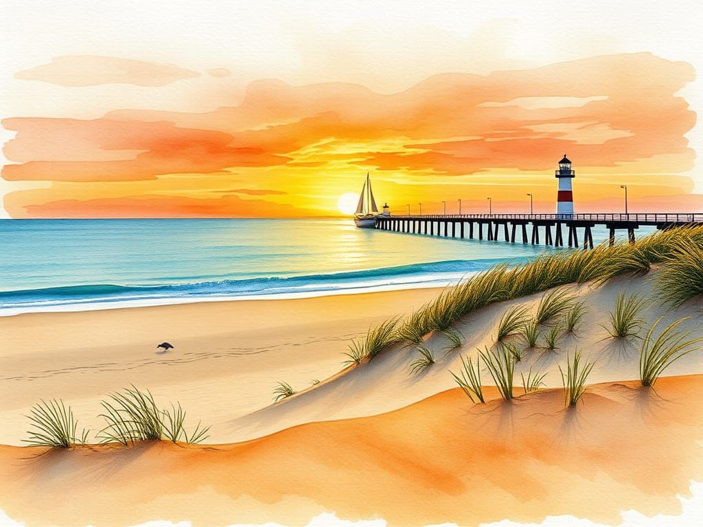 Warm Sunset at the Coastal Pier