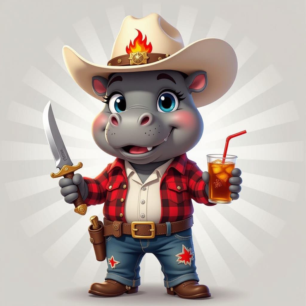 Friendly Hippo Cowboy in Stylized 3D Digital Art