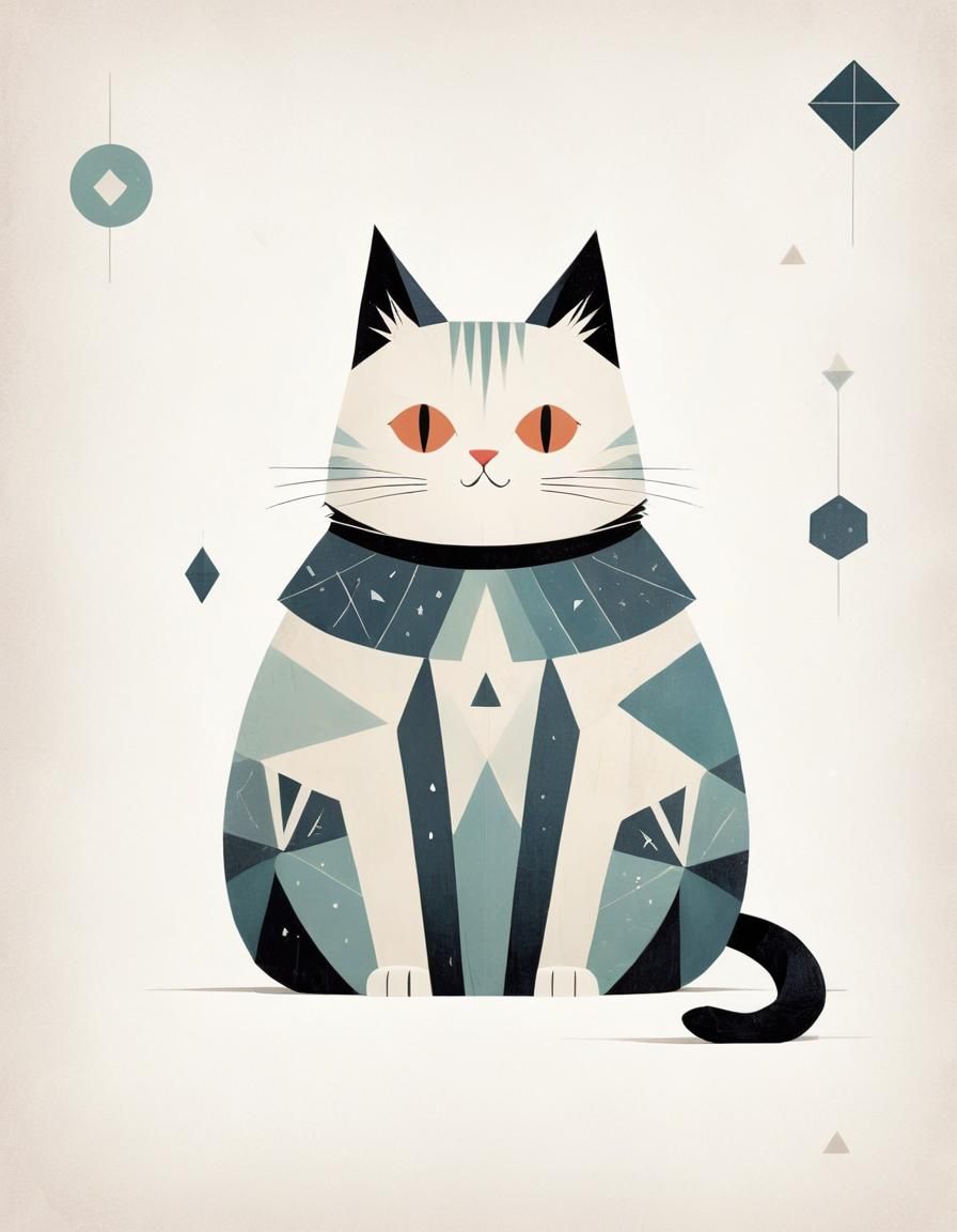 Minimalist Geometric Cat in Winter Theme