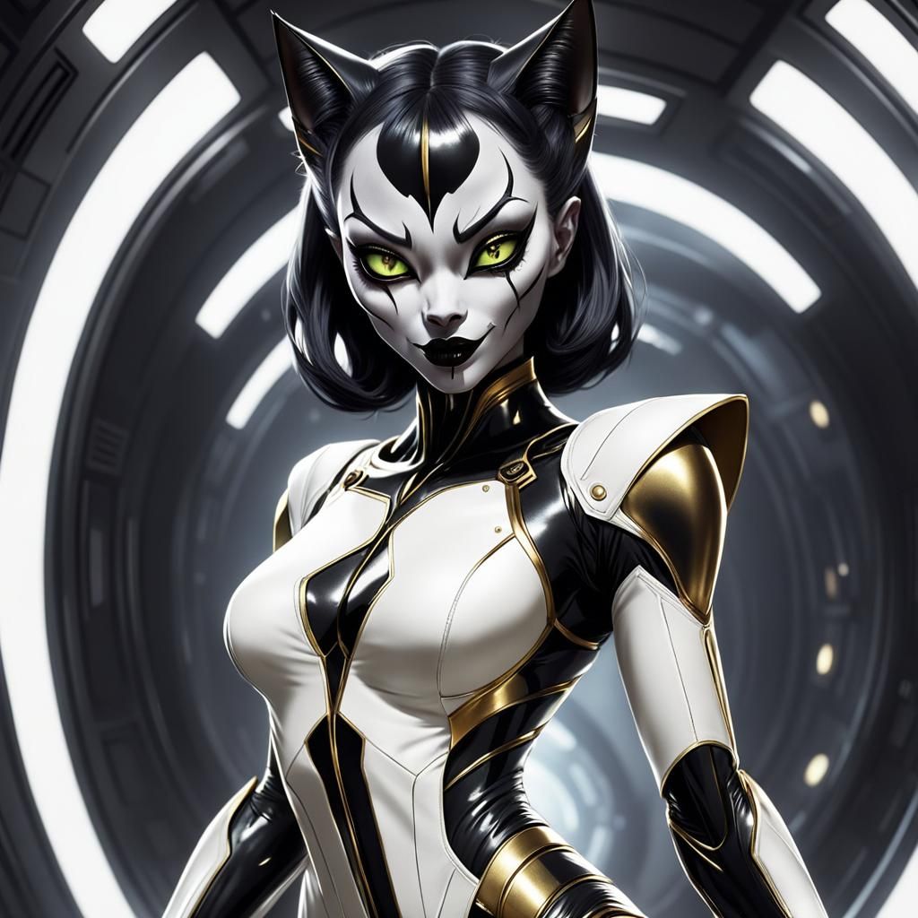 Sinister Black Catgirl Alien in Spacesuit