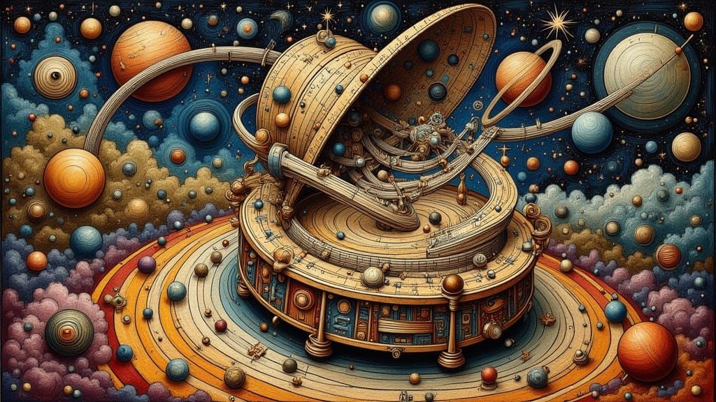 Cosmic Music Box Wonderland in Brass and Deep Space